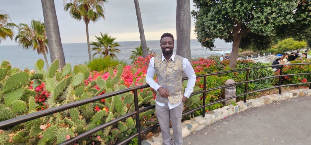 Solomon at a coastal park overlooking the ocean